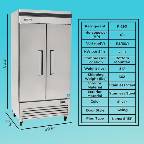 Frigos Premium FGP-RF-2DBC/40 40" Reach-In Refrigerator Double Solid Door 35 Cu Ft Silver - Ideal for Commercial Kitchen Commercial Storage Capacity - Included Liftgate in Kuwait