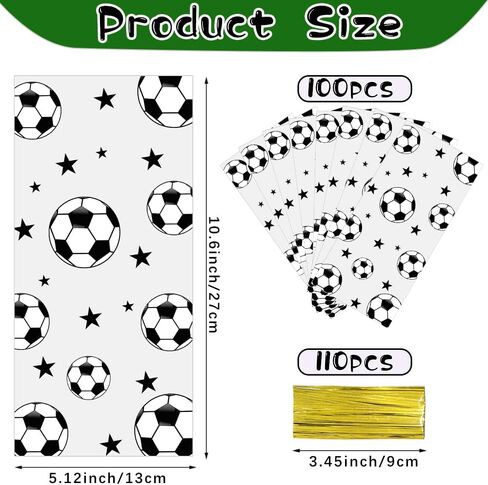 Lhocm Soccer Treat Bags, Soccer Candy Bags, 110 Pcs Soccer Bags for Snacks, Soccer Party Favors Bag Soccer Cellophane Treat Bags with Silver Twist Ties for Soccer Party Supplies in Kuwait