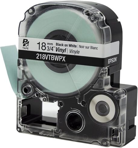 خرطوشة شريط أصلية Epson LABELWORKS 218VTBWPX-5PK - عبوة من 5 وحدات من شريط صانع الملصقات الصناعية من الفينيل المرن والمتين باللون الأسود على الأبيض - عرض 3/4 بوصة (18 مم)، 22.9 قدمًا - 5 عبوات in Saudi Arabia