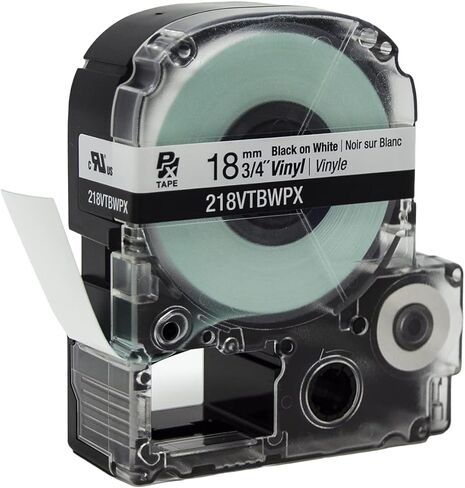 خرطوشة شريط أصلية Epson LABELWORKS 218VTBWPX-5PK - عبوة من 5 وحدات من شريط صانع الملصقات الصناعية من الفينيل المرن والمتين باللون الأسود على الأبيض - عرض 3/4 بوصة (18 مم)، 22.9 قدمًا - 5 عبوات in Saudi Arabia