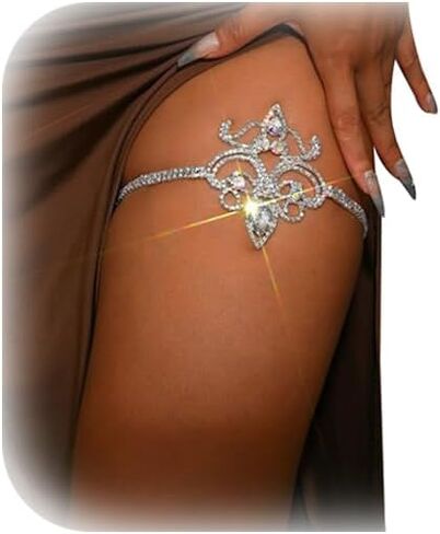 Sexy Rhinestone Leg Body Jewelry,Adjustable Elastic Band Crystal Leg Thigh Chain Bikini Party Crystal Thigh Chain Accessory Jewelry for Women in Kuwait