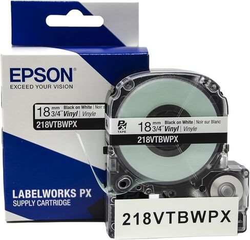 خرطوشة شريط أصلية Epson LABELWORKS 218VTBWPX-5PK - عبوة من 5 وحدات من شريط صانع الملصقات الصناعية من الفينيل المرن والمتين باللون الأسود على الأبيض - عرض 3/4 بوصة (18 مم)، 22.9 قدمًا - 5 عبوات in Saudi Arabia
