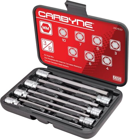 Carbyne 7 قطع SAE Extra Long Hex (Allen) Socket Set ، 1/8 بوصة-3/8 بوصة. الأحجام ، 3/8 بوصة. in Kuwait