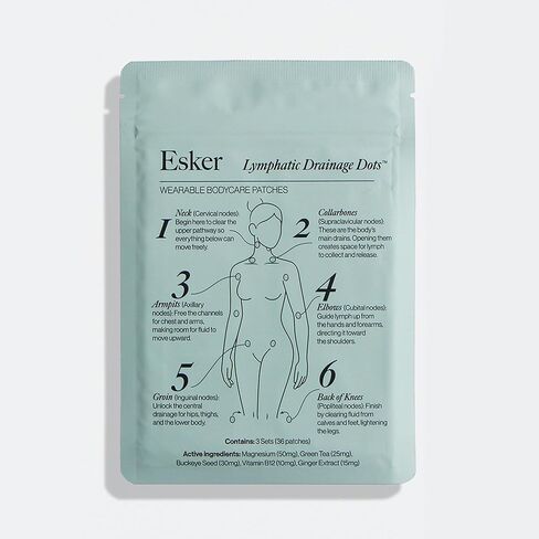 Esker - نقطة التصريف اللمفاوي - رقع دعم لمفاوي يمكن ارتداؤها مع المغنيسيوم والشاي الأخضر والزنجبيل - نقاط تنشيط تدليك الجسم لإزالة الانتفاخ (36 رقعة) in Saudi Arabia