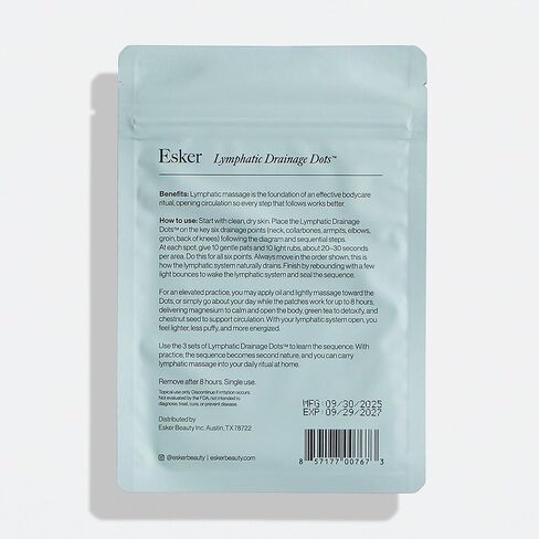 Esker - نقطة التصريف اللمفاوي - رقع دعم لمفاوي يمكن ارتداؤها مع المغنيسيوم والشاي الأخضر والزنجبيل - نقاط تنشيط تدليك الجسم لإزالة الانتفاخ (36 رقعة) in Saudi Arabia