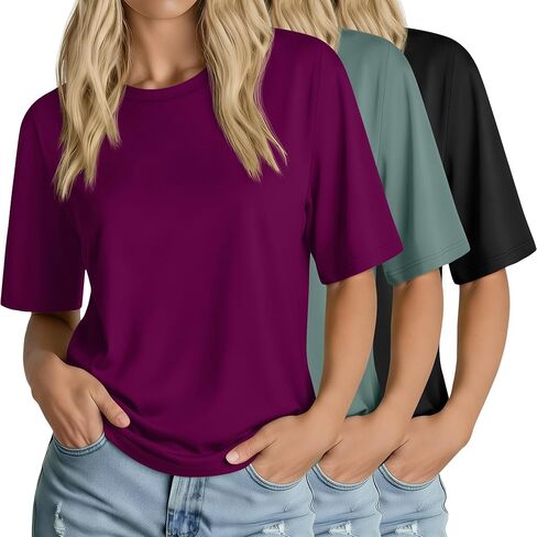 Huukeay 3 Pack Thirts Halfe Sleeve Thirts ، طاقم رقبة الكوع الطول قمم فضفاضة غير رسمية Tees Summer Cotton Tunic Tops in Saudi Arabia