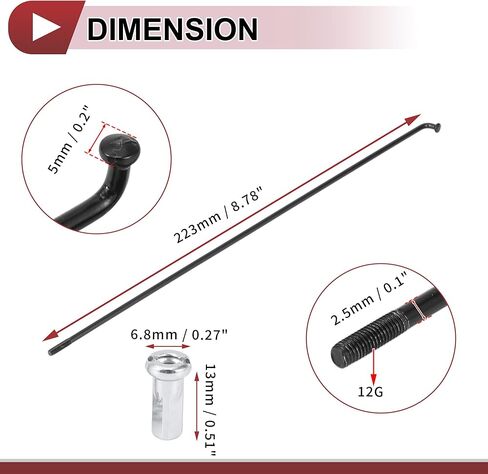 36 Set 12G Bicycle Spokes 223mm Bike Wheel Spokes 45 Steel Black in Kuwait