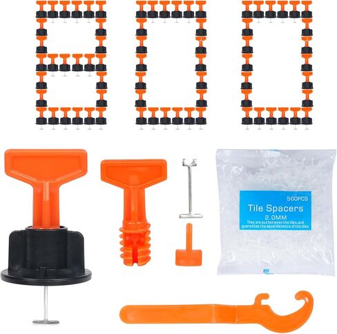300pcs Tile Leveler Spacers and 1500PCS 3mm Tile Spacer, Reusable Tile Leveling System 1/16 Kit with 6pcs Special Wrench and 40pcs Steel Pins for Wall/Floor Tile Installation (300, 1/8) in Saudi Arabia