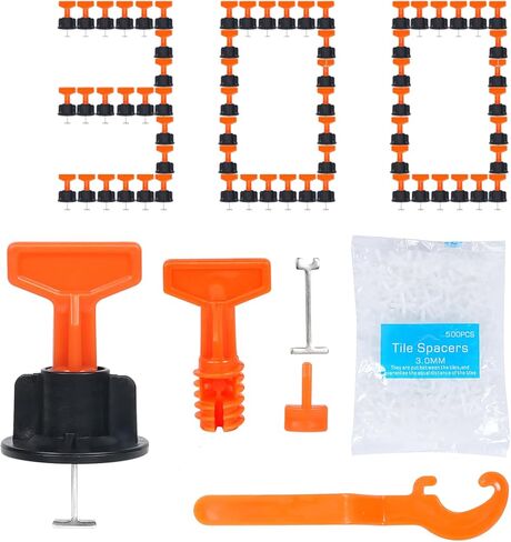 300pcs Tile Leveler Spacers and 1500PCS 3mm Tile Spacer, Reusable Tile Leveling System 1/16 Kit with 6pcs Special Wrench and 40pcs Steel Pins for Wall/Floor Tile Installation (300, 1/8) in Saudi Arabia