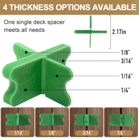 8 Pcs Deck Spacers Tool Set, 4 Thickness Options (1/16", 1/8", 3/16", 1/4") Deck Board Spacers for Composite Decking, Pressure Treated Lumber, PVC & Hardwood Boards (Green) in Saudi Arabia