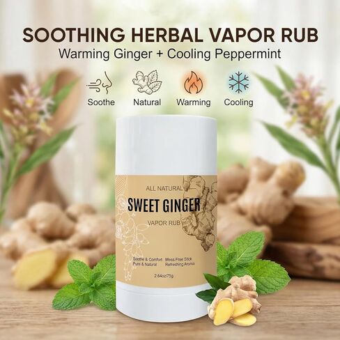 Sweet Ginger Vapor Rub, All-Natural Plant-Based Ginger Oil & Peppermint Balm for Muscle, Herbal Massage Stick, Soothing Body with Natural Extracts, Warming and Relaxing, Roller Design (1) in Kuwait