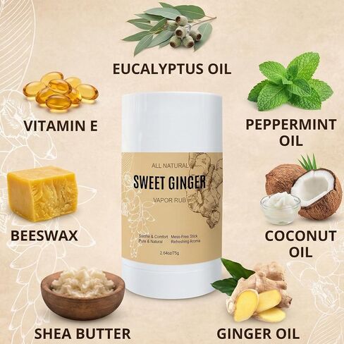 Sweet Ginger Vapor Rub, All-Natural Plant-Based Ginger Oil & Peppermint Balm for Muscle, Herbal Massage Stick, Soothing Body with Natural Extracts, Warming and Relaxing, Roller Design (1) in Kuwait