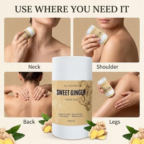 Sweet Ginger Vapor Rub, All-Natural Plant-Based Ginger Oil & Peppermint Balm for Muscle, Herbal Massage Stick, Soothing Body with Natural Extracts, Warming and Relaxing, Roller Design (1) in Kuwait