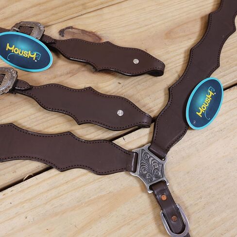 مجموعة أدوات تثبيت على الرأس وياقة الصدر من Western للخيول، جلد بقر أصلي من الأرجنتين بلون بني داكن سادة، مجموعة كلاسيكية مصنوعة يدويًا in Kuwait