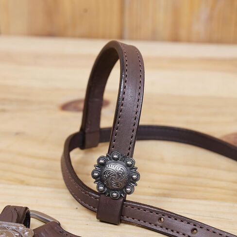 مجموعة أدوات تثبيت على الرأس وياقة الصدر من Western للخيول، جلد بقر أصلي من الأرجنتين بلون بني داكن سادة، مجموعة كلاسيكية مصنوعة يدويًا in Kuwait