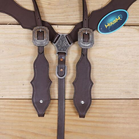 مجموعة أدوات تثبيت على الرأس وياقة الصدر من Western للخيول، جلد بقر أصلي من الأرجنتين بلون بني داكن سادة، مجموعة كلاسيكية مصنوعة يدويًا in Kuwait