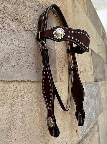 مجموعة Hulara من الجلد البرتقالي المحبب العلوي واللجام الغربي وطوق الصدر، مجموعة تثبيت الرأس وطوق صدر الحصان، طوق صدر الحصان الغربي، مجموعات اللجام الغربي، حامل رأس الحصان وطوق الثدي in Kuwait