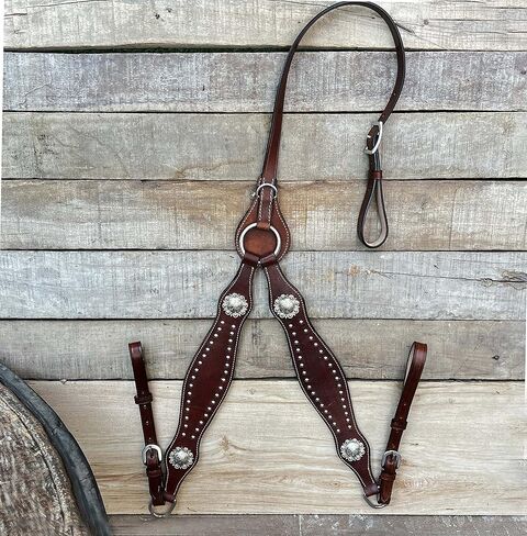 مجموعة Hulara من الجلد البرتقالي المحبب العلوي واللجام الغربي وطوق الصدر، مجموعة تثبيت الرأس وطوق صدر الحصان، طوق صدر الحصان الغربي، مجموعات اللجام الغربي، حامل رأس الحصان وطوق الثدي in Kuwait