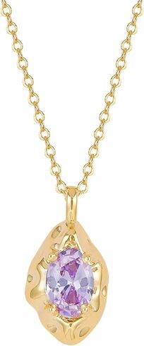 Birthstone Necklace for Women, Dainty 14K Gold Plated Oval Zircon Pendant Necklaces Simple Gold Necklaces for Women Birthday Gifts for Mom Wife in Saudi Arabia
