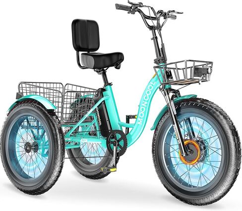 دراجة ثلاثية العجلات كهربائية بإطار سميك 1000 وات 4 بوصات من MOONCOOL للبالغين، 48 فولت 14.5 أمبير في الساعة من الألومنيوم لجميع التضاريس 20 بوصة، تعليق أمامي، 7 سرعات، 400 رطل أقصى حمولة in Kuwait