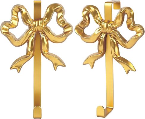 JarThenaAMCS 2Pcs Valentine's Day Gold Bow Over The Door Hooks Metal Door Hanger Hook Coquette Towel Coat Hanger for Home Kitchen Bedroom Bathroom Decor in Saudi Arabia