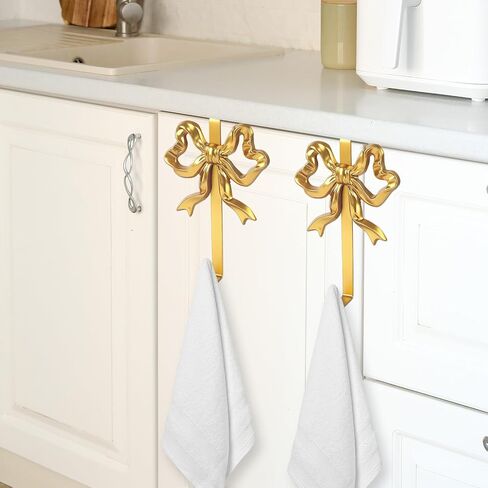 JarThenaAMCS 2Pcs Valentine's Day Gold Bow Over The Door Hooks Metal Door Hanger Hook Coquette Towel Coat Hanger for Home Kitchen Bedroom Bathroom Decor in Saudi Arabia