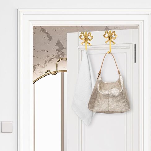 JarThenaAMCS 2Pcs Valentine's Day Gold Bow Over The Door Hooks Metal Door Hanger Hook Coquette Towel Coat Hanger for Home Kitchen Bedroom Bathroom Decor in Saudi Arabia