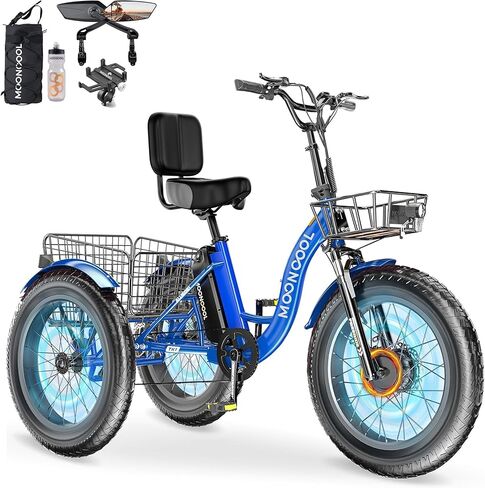 دراجة ثلاثية العجلات كهربائية بإطار سميك 1000 وات 4 بوصات من MOONCOOL للبالغين، 48 فولت 14.5 أمبير في الساعة من الألومنيوم لجميع التضاريس 20 بوصة، تعليق أمامي، 7 سرعات، 400 رطل أقصى حمولة in Kuwait