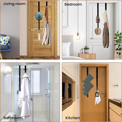 Over The Door Hooks - 4 PCS Adjustable Door Hanger with 12 Hook, 15-25'' Towel Rack Organizer for Bathroom, Heavy Duty Door Hook for Hanging Wreath Coat Clothes Hat, Shower Room Dorm Bedroom Essential in Saudi Arabia