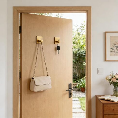 2 Pack Large Heavy Duty Adhesive Hooks, Waterproof Self Adhesive Wall Hangers for Hanging Towel Coat Keys, Strong Sticky Hooks for Bathroom Shower Kitchen Door Outdoor Home Utility （Gold in Saudi Arabia