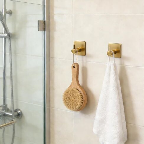 2 Pack Large Heavy Duty Adhesive Hooks, Waterproof Self Adhesive Wall Hangers for Hanging Towel Coat Keys, Strong Sticky Hooks for Bathroom Shower Kitchen Door Outdoor Home Utility （Gold in Saudi Arabia