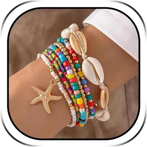 Long tiantian Shell Starfish Bracelet Charm Bracelet Summer Jewelry Stuff Puka Shell Bracelet Beach Bracelets Vacation Outfits for Women Seashell Bracelets Stuff in Kuwait