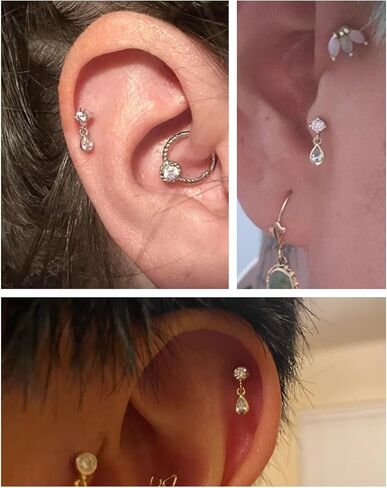 Sterling Silver 925 Flat Back Earring for Women 1PC 16G Helix Piercing Jewelry Dangle Cartilage Earring Internally Threaded Tragus Forward Conch Stud CZ Ear Ring 8mm Gifts in Saudi Arabia