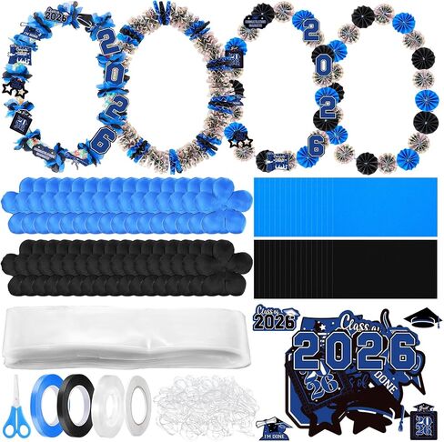 24 Sets Graduation Candy Lei Making Kit Include 24 Clear Poly Candy Lei Tubing with Flower Cards Grad Stickers White Rubber Bands Ribbons Glues for 2025 Graduation Party Supplies in Saudi Arabia