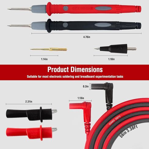 Professional Multimeter Test Leads Kit,Extra-Long Soft Silicone Meter Leads 1000V 20A, High Temperature, Freeze & Tear Resistant for Fluke, Klein,AstroAI, Interchangeable Hard & Soft Probe Tips in Kuwait