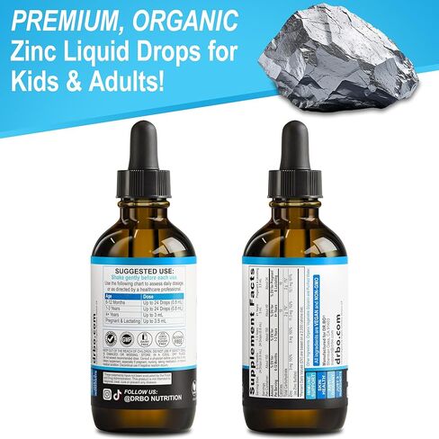 مكملات الزنك السائلة قطرات عضوية - قطرات مكملات الزنك السائلة الأيونية العضوية النقية للأطفال والكبار والنساء والرجال - نباتي، مكملات دعم مناعة الجلد للأطفال الصغار والبالغين والنساء والرجال 118 مل in Kuwait