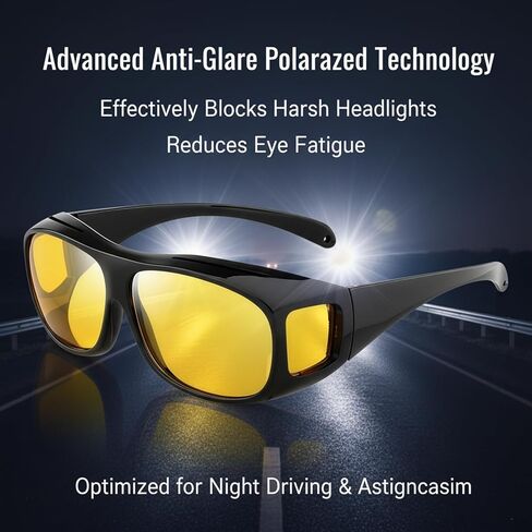 نظارات القيادة الليلية Drivesight - مستقطبة، مضادة للتوهج | يمكن ارتداؤها فوق النظارات الطبية، وهي مناسبة لكل من الرجال والنساء in Saudi Arabia