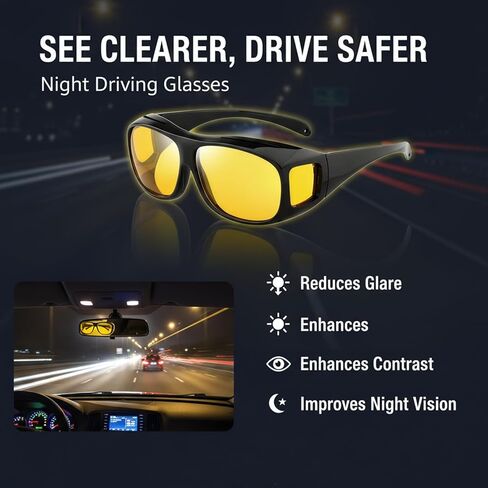 نظارات القيادة الليلية Drivesight - مستقطبة، مضادة للتوهج | يمكن ارتداؤها فوق النظارات الطبية، وهي مناسبة لكل من الرجال والنساء in Saudi Arabia