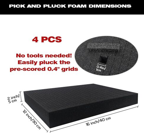 KYHSOM 4 Pack Pick and Pluck Foam 16x12x2 Inch - Pre-Cubed Cell Polyurethane Sheets for Tool Box, Camera, Craft and Protective Case Liner Organizer in Saudi Arabia