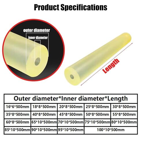 قضيب مجوف من مادة البولي يوريثين، الطول 500 مم قطر 16 مم فتحة 6 مم أنابيب يوريتان قضبان مطاطية مرنة عصي بلاستيكية شفافة لامتصاص الصدمات in Kuwait