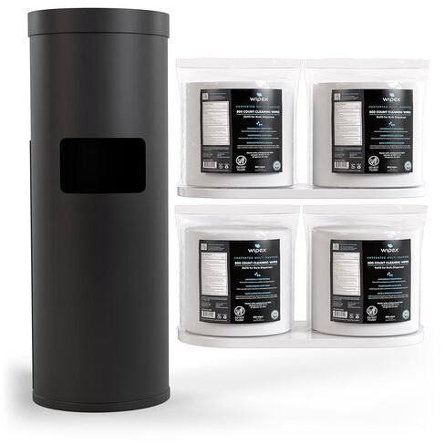 حزمة مناديل Wipex Gym: موزع مناديل أسود مع سلة المهملات - فولاذ مقاوم للصدأ متين، 4 × 800 قيراط مناديل معقمة لصالة الألعاب الرياضية لإعادة ملء المعدات لاستخدامها في المدرسة والمكتب وصالة الألعاب الرياضية والأماكن العامة in Kuwait