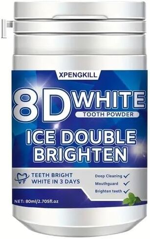مسحوق تبييض الأسنان 8D White، 50 جرام، تنظيف عميق، نكهة النعناع، ​​مناسب للسفر in Kuwait