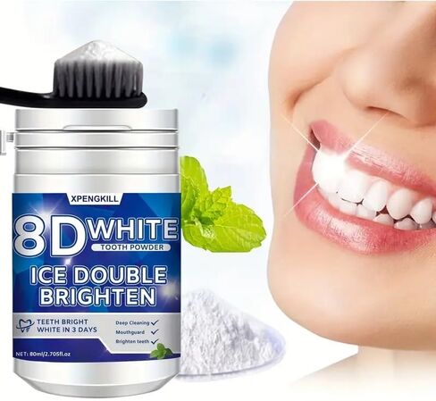 مسحوق تبييض الأسنان 8D White، 50 جرام، تنظيف عميق، نكهة النعناع، ​​مناسب للسفر in Kuwait
