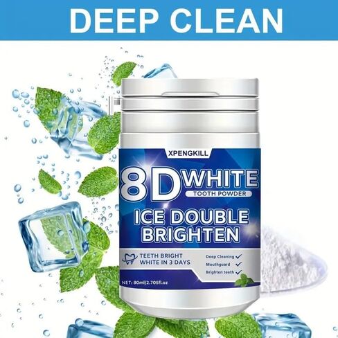 مسحوق تبييض الأسنان 8D White، 50 جرام، تنظيف عميق، نكهة النعناع، ​​مناسب للسفر in Kuwait