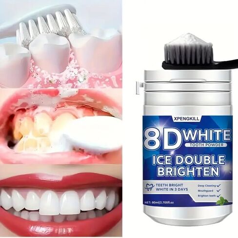 مسحوق تبييض الأسنان 8D White، 50 جرام، تنظيف عميق، نكهة النعناع، ​​مناسب للسفر in Kuwait