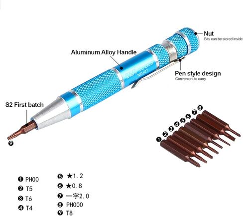 طقم مفكات جيب دقيقة 9 في 1 - مجموعة لقم توركس وفيليبس المغناطيسية لإصلاح الإلكترونيات (الهاتف، النظارات، الكمبيوتر المحمول، الساعة) بتصميم مضاد للدوران in Kuwait