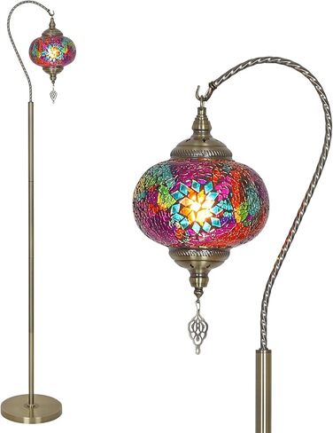 Turkish Floor Lamp, Modern Moroccan Lamps for Living Room with Handmade Mosaic Glass Shade, Vintage Floor Lamp Tall Pole Lamp, Bronze Tiffany Standing Lamps for Bedroom Corner Light in Kuwait