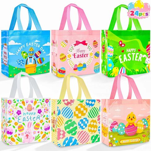 MGparty 24 Pack Easter Gifts Bags with Handles, Easter Basket for Eggs Hunt Game, Non-Woven Holiday Bags for Gifts Wrapping, 8.9×8.7×4.3inch in Saudi Arabia