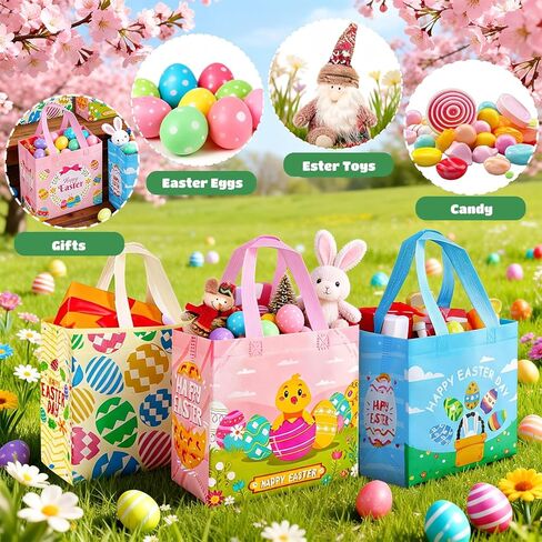 MGparty 24 Pack Easter Gifts Bags with Handles, Easter Basket for Eggs Hunt Game, Non-Woven Holiday Bags for Gifts Wrapping, 8.9×8.7×4.3inch in Saudi Arabia