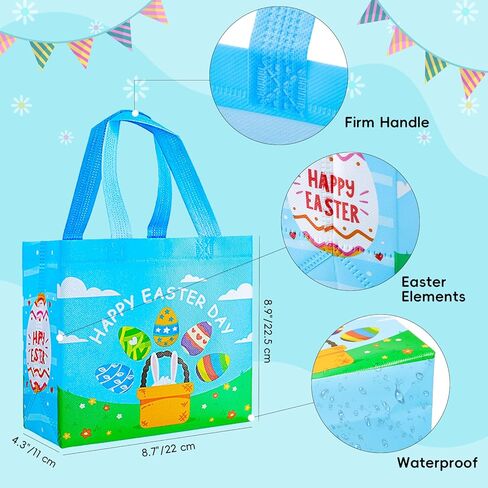MGparty 24 Pack Easter Gifts Bags with Handles, Easter Basket for Eggs Hunt Game, Non-Woven Holiday Bags for Gifts Wrapping, 8.9×8.7×4.3inch in Saudi Arabia